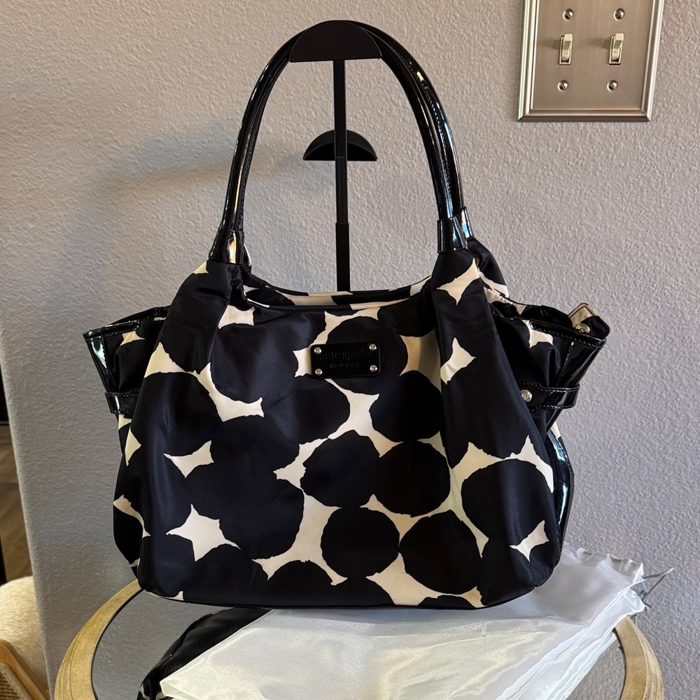 Kate Spade Black and White Nylon and Patent Leather Bag Excellent Condition